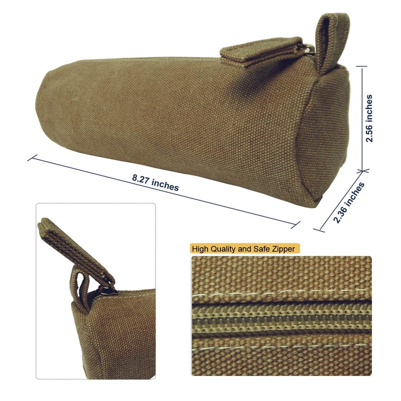Enyuwlcm Heavy Canvas Stationery Portable Compact Simple Zipper Pencil Case and Durable Small Medicine Bag 1 Pack Khaki - Image 2
